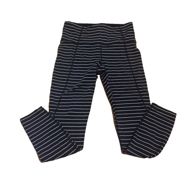 ATHLETA High Rise Stripe Salutation Tight/Leggings Navy Blue Womens Size Small - Picture 3 of 6